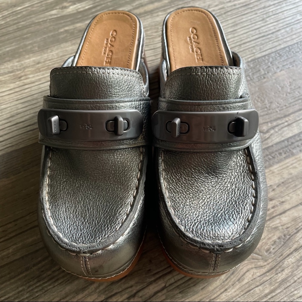 Coach Silver Metallic Clogs